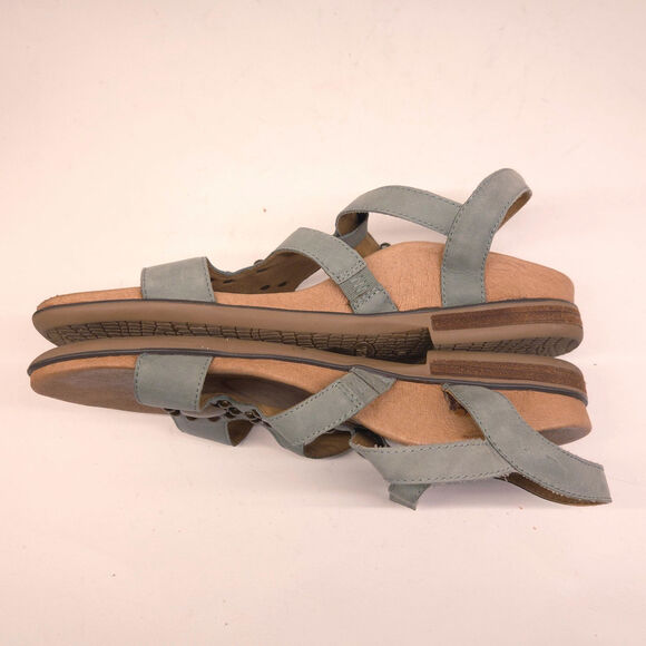 Aetrex Sage Green Leather T-Strap Flat Sandal, Sunburst Dark Brass Trim-Size 8.5 - Picture 4 of 12